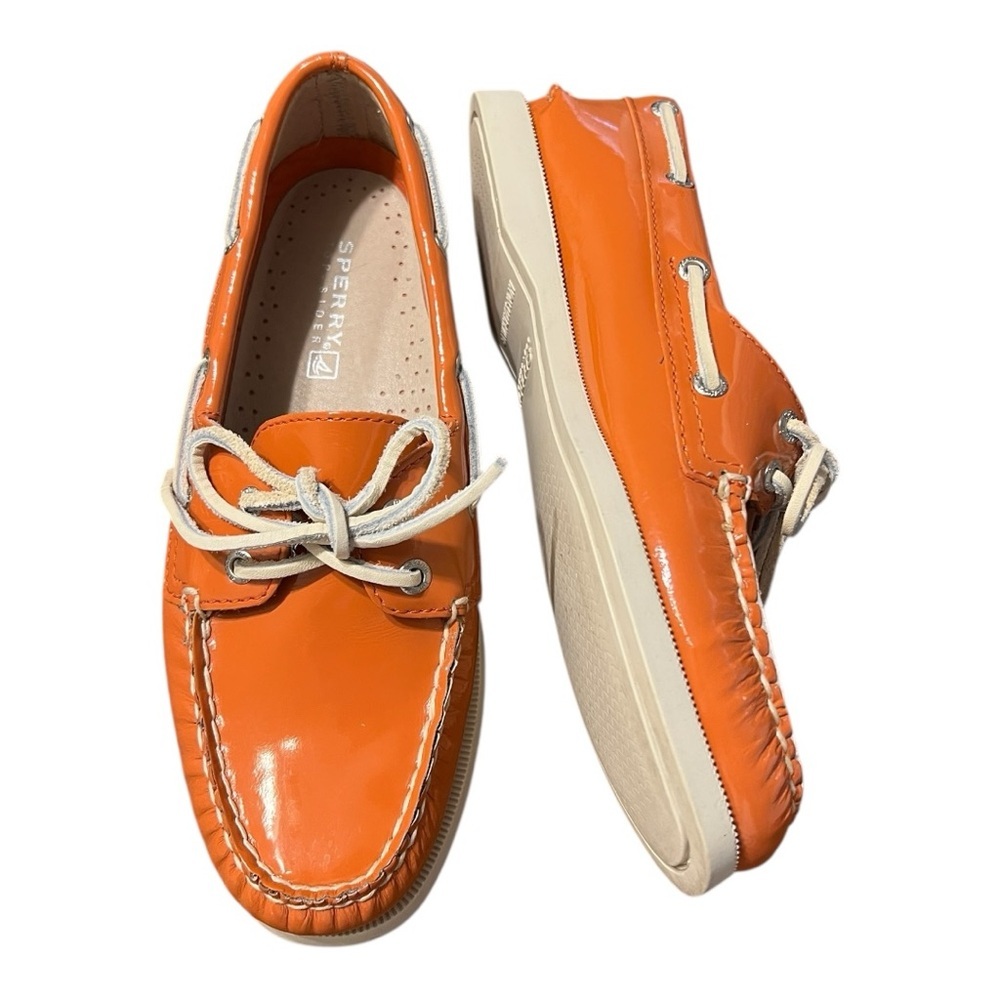 Sperry Patent Orange Leather Top-Sider Boat Shoes Lace-up Size 6M - Picture 2 of 9